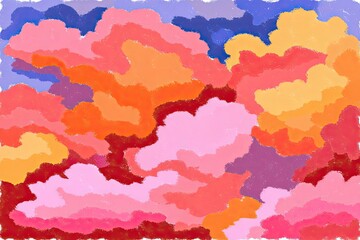 Obraz premium Colorful, abstracted sky scene with swirling, textured clouds