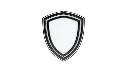 Black and white shield emblem with metallic border on white background