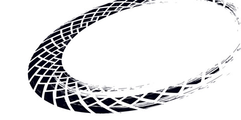 Tire track. Car, bike, motorcycle tyre mark with grunge effect isolated on white background. Wheel footprint on the road. Top view of rubber protector mark.