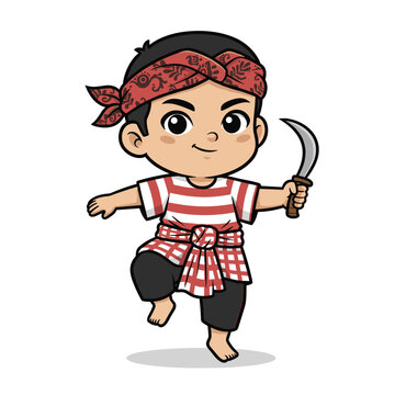 Indonesian Madurese Traditional Boy Wearing Pesa&rsquo;an Costume With Celurit