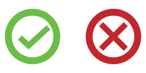 Modern vector isolated tick and cross icon set on white background. Right and wrong checkmark symbol icons. EPS 10. 