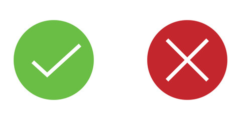 Modern vector isolated tick and cross icon set on white background. Right and wrong checkmark symbol icons. EPS 10. 