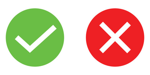 Approval and wrong sing on white page. Positive and negative checkmark icons set .Green tick and Red cross icons on white background.  EPS 10. 