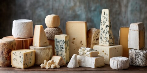 different types of cheese on a dark background