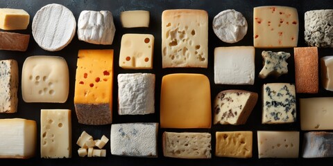 different types of cheese on a dark background