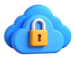 3D rendered cloud with a prominent golden padlock overlay
