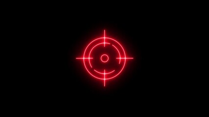 Glowing red neon target crosshair animation forming and dissolving on a black background, aim, precision, strategy, security, or gaming - Powered by Adobe
