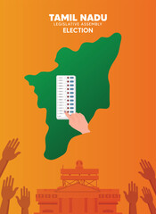 Tamil Nadu State Election Poster Featuring Map Ballot Device And Civic Participation vector poster
