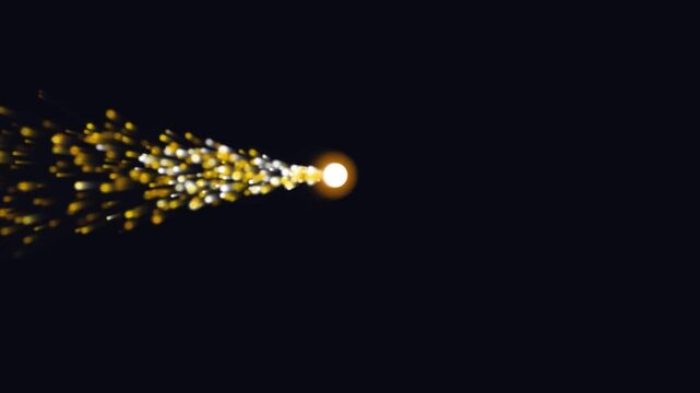 Glowing Golden Orb Creates Magical Particle Trail of Sparkling Glitter and Light. Festive Animation Represents Energy, Celebration, or Comet Flying Across a Dark Background