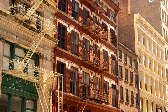 New York City architectural detail of historic urban buildings