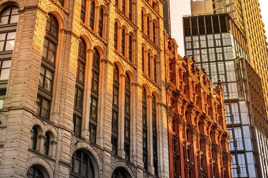 New York City architectural detail of historic urban buildings
