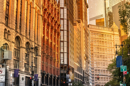 New York City architectural detail of historic urban buildings