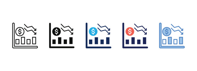 profit decrease icon collection with multiple styles