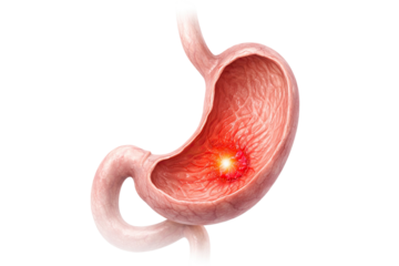 Human stomach anatomy showing gastric ulcer inflammation digestive disease medical healthcare 3d illustration isolated on white background