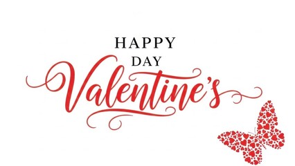 Happy Valentine's Day greeting with red butterfly and hearts