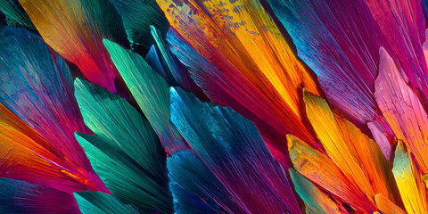 Liquid crystal textures form vibrant rainbow patterns under microscope in abstract technology background