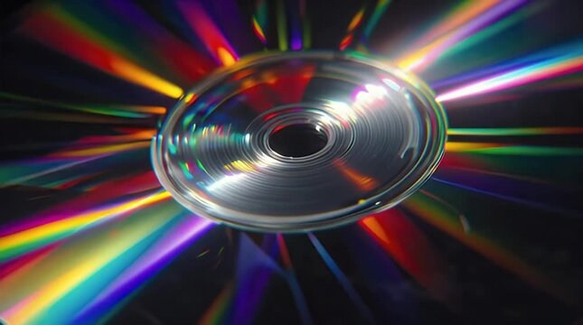 Macro Iridescent Rainbow Light Reflections on CD Disc Surface Video.