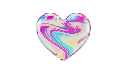 Glass Heart with Swirling Multicolored Marbling