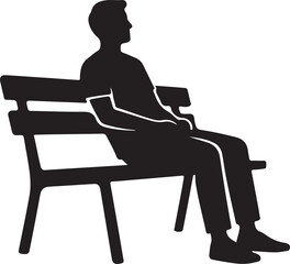 Fototapeta premium Man sitting on bench silhouette, peaceful minimal art