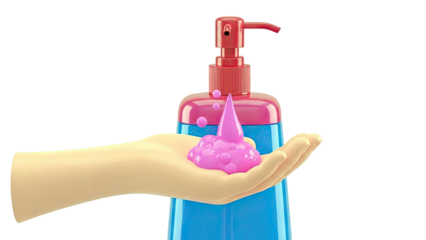 Hand receiving pink soap from dispenser