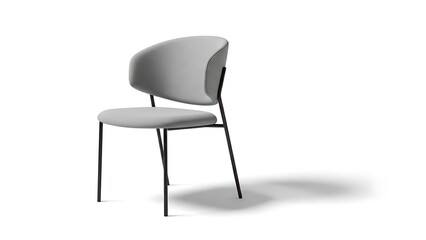 Fototapeta premium A modern chair with a wicker seat and backrest on black metal legs isolated on white background.