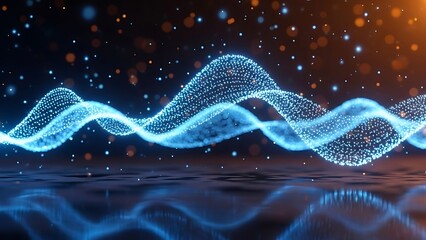 Blue glowing wave pattern with dots on dark background