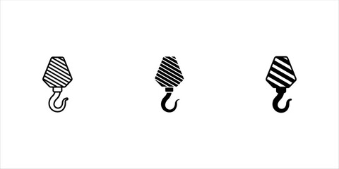 Crane hook icon set linear logo mark in black and white vector illustration on white background, eps10