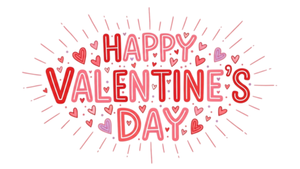 Happy Valentine's Day Red and Pink Lettering with Hearts Illustration isolated on Transparent Background