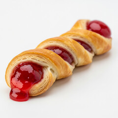 Pastry Filled with Shiny Red Strawberry Jam on a White Background