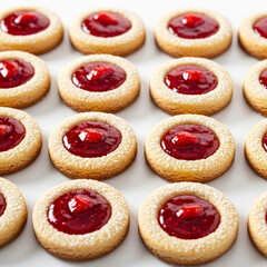 Round Cookies with Sparkling Red Strawberry Jam Filling