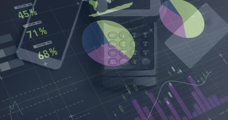 Animation of graphs and financial data over payment terminal and smartphone - Powered by Adobe