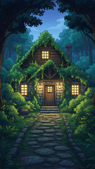 Fototapeta premium Japanese rural landscape illustration in cartoon style.