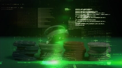 Animation of binary coding and data processing over casino chips - Powered by Adobe