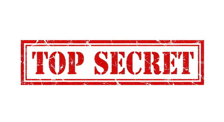 Red stamped label with the words top secret prominently displayed, conveying a sense of confidentiality and urgency in a bold design. Isolated on transparent background