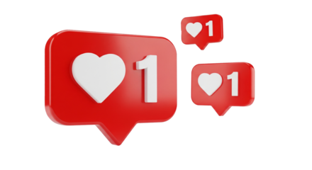 Social media like icons with heart symbols and notification numbers