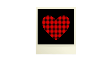 Vibrant red heart on transparent background in polaroid frame