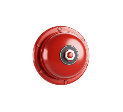 3d red fire alarm bell icon render. Electric round metal sound siren. Emergency fire warning system for home, office, school, mall, industrial or construction. Security fire equipment
