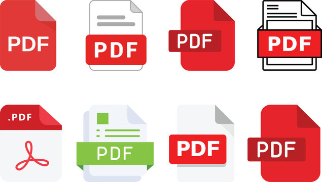 PDF file format icons set. PDF file download symbols.PDF file format icon.PDF file download icon flat trendy vector illustration isolated .File format extensions. doc, xls, ppt, pdf file format 