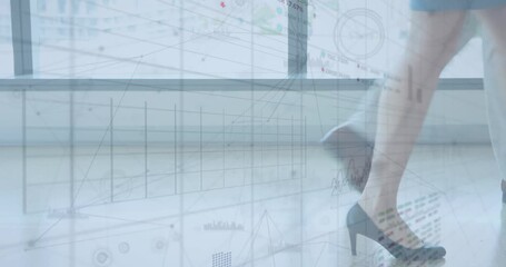 Animation of stock market data processing over low section of businesspeople walking at office - Powered by Adobe