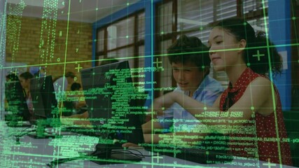 Animation of data processing over diverse students using computer - Powered by Adobe