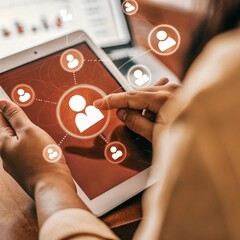 businessman pressing a touchscreen button