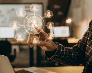 businessman pressing a touchscreen button