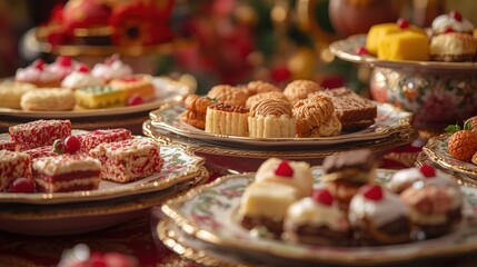 Assorted desserts on plates