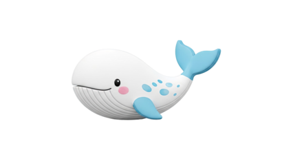 Cute Cartoon White Whale with Blue Accents