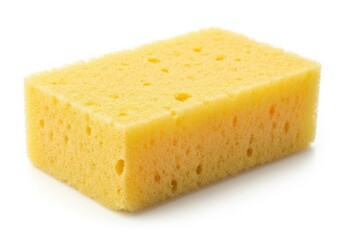 Yellow cleaning sponge with porous texture, isolated on white background