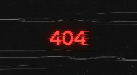 Error 404 occurs on a dark webpage with neon red text