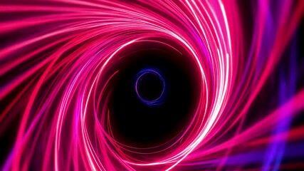 Abstract neon spiral vortex with glowing pink and purple light trails on dark background - Powered by Adobe