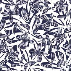 Blue Botanical Floral Seamless Pattern Design