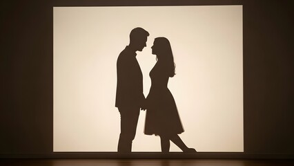 Valentine Couple Shadow Silhouette on Wall Expressing Romantic Love and Intimacy