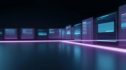 Exploring online shopping platform with glowing holographic user interface elements